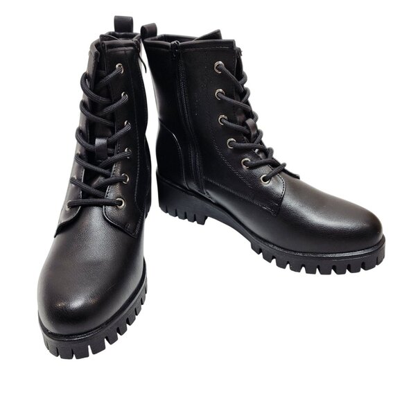 Black Combat Style Ankle Boots  Women Size 10 Lace-Up & Zipper Closure - Picture 3 of 12